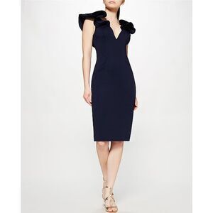 Eliza J Navy Ruffle Sleeve Sheath Dress | Cocktail Party Wedding Guest Size 8